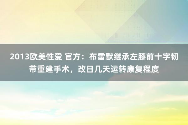 2013欧美性爱 官方：布雷默继承左膝前十字韧带重建手术，改日几天运转康复程度