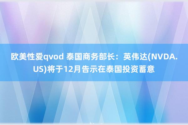 欧美性爱qvod 泰国商务部长：英伟达(NVDA.US)将于12月告示在泰国投资蓄意