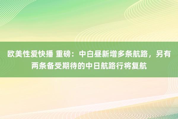 欧美性爱快播 重磅：中白昼新增多条航路，另有两条备受期待的中日航路行将复航