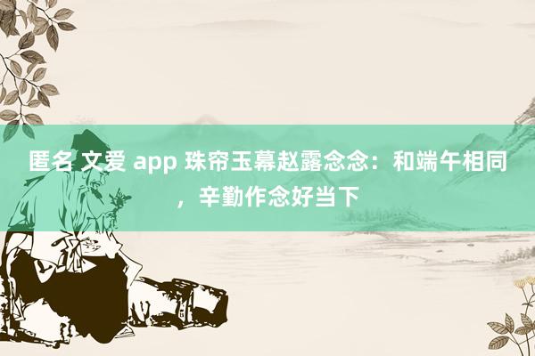 匿名 文爱 app 珠帘玉幕赵露念念：和端午相同，辛勤作念好当下