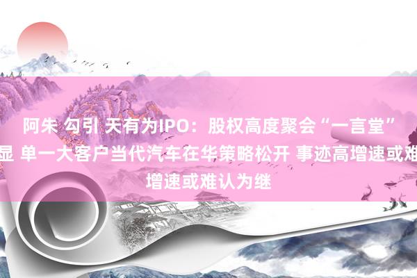 阿朱 勾引 天有为IPO：股权高度聚会“一言堂”弊病突显 单一大客户当代汽车在华策略松开 事迹高增速或难认为继